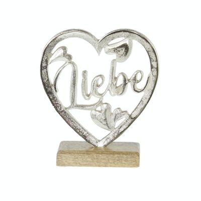 Corazón de aluminio sobre base -Love-, 17,5 x 5 x 20 cm, plata/natural, 795367