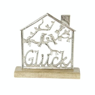 Aluminum house on base -luck-, 21.5 x 5 x 22 cm, silver/natural, 795374