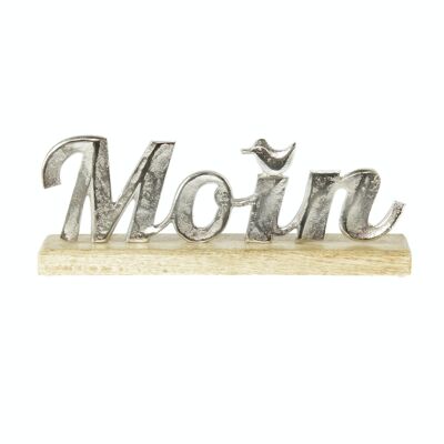 Aluminum lettering -Moin- with seagull, 33 x 5 x 12.5 cm, silver/natural, 795442