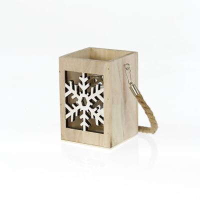 pannolino di legno Fiocco di neve con manico, 10 x 10 x 15 cm, naturale/bianco, 786334
