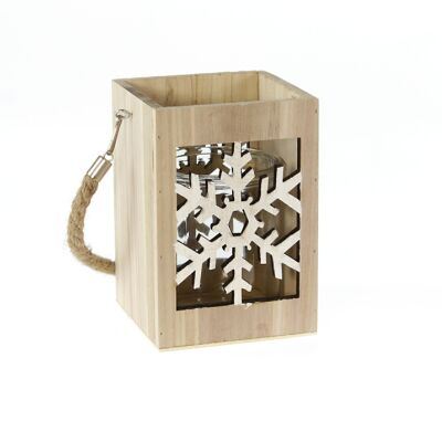wooden diaper Snowflake with handle, 12.5 x 12.5x18cm, natural/white, 786341