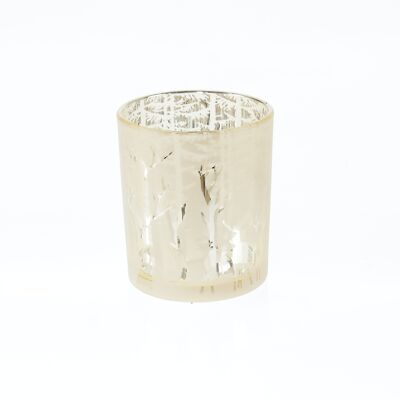 Lanterne en verre forêt d'hiver, 9 x 9 x 10 cm, champagne, 781940