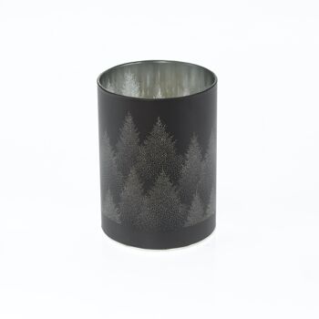 Cylindre en verre à LED motif forêt, 9 x 9 x 12 cm, noir, avec minuterie 6/18 heures, convient pour 3xAA, 781964 1