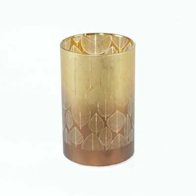 LED glass cylinder leaf design, 9 x 9 x 14 cm, gold/brown, with timer 6/18 hours, suitable for 3xAA, 781995
