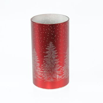 Cylindre en verre LED forêt d'hiver, 9 x 9 x 16 cm, rouge, avec minuterie 6/18 heures, convient pour 3xAA, 782046 2