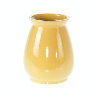 Keramik-Vase m.Rand z.Stellen, 18 x 18 x 23 cm, senffarben, 792175