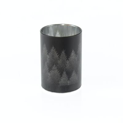LED-Glaszylinder Waldmotiv, 7 x 7 x 10 cm, schwarz, Timer, geeignet für 3AAA, 792243