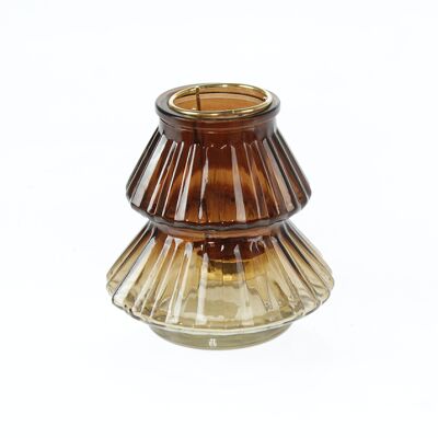 Glass lantern fir, 12.5 x 12.5x12.5cm, brown/gold, 784507