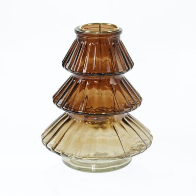 Glass lantern fir, 15.5 x 15.5 x 19cm, brown/gold, 784514