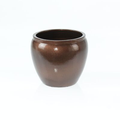 Jardinera de cerámica Evora, Ø 15 x 12,5 cm, marrón brillante, 796678