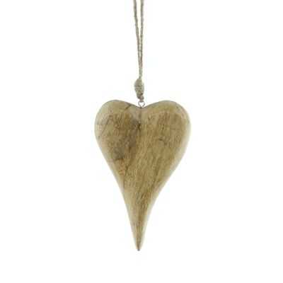 Cintre coeur en bois de manguier avec cordon, 12 x 2,5 x 20 cm, naturel, 798610