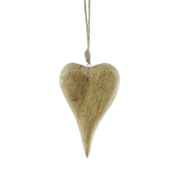 Cintre coeur en bois de manguier avec cordon, 12 x 2,5 x 20 cm, naturel, 798610 1