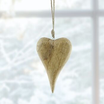 Cintre coeur en bois de manguier avec cordon, 12 x 2,5 x 20 cm, naturel, 798610 2