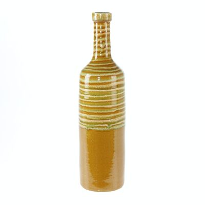 Flacon vase de sol en céramique, 12 x 12 x 50 cm, moutarde réactive, diamètre intérieur 3,9 cm, 799105