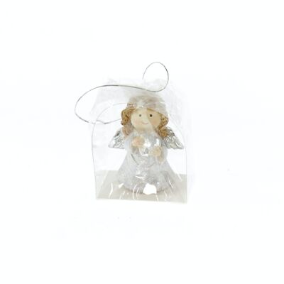 Ange gardien poly dans boîte PVC, 6 x 4,5 x 6 cm, blanc/argent, 786792