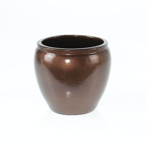 Keramik-Übertopf Evora, Ø 17 x 14,5 cm, braun glänzend, Innendurchmesser 13,5cm, 796685