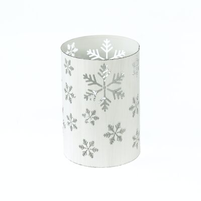 Farol metálico copo de nieve, 10 x 10 x 15 cm, blanco, 797897
