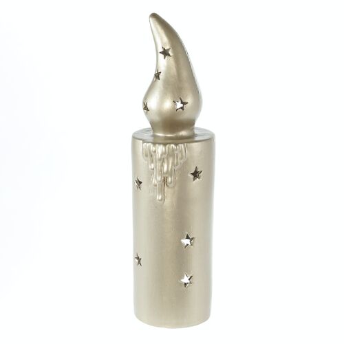 Keramik-Windlicht Kerze groß, 20x20x57cm, champagne, Glitzer, 799204