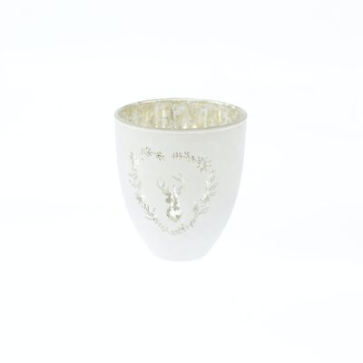 Farolillo de cristal con cabeza de reno, 9 x 9 x 10 cm, blanco, 799822