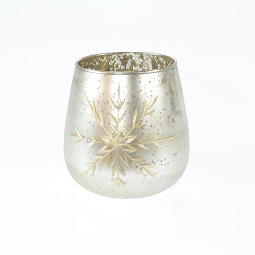 Glas-Windlicht m. Schneeflocke, 13 x 13 x 15 cm, champagne, 799952