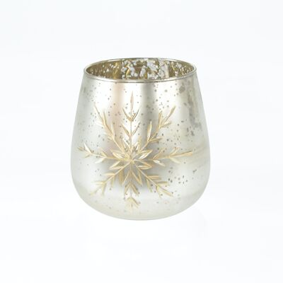 Lanterna in vetro con fiocco di neve, 13 x 13 x 15 cm, champagne, 799952