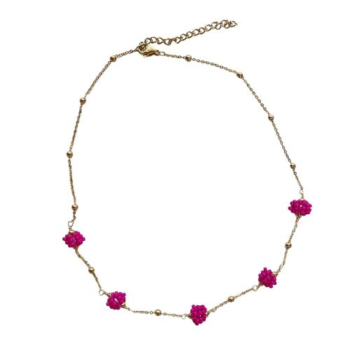 Short necklace with balls of beads - Fuchsia