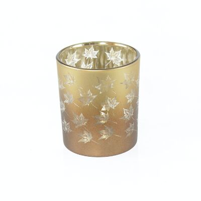 Glass lantern maple leaf, 9 x 9 x 10 cm, gold/brown, 781865