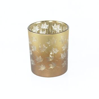Lanterne en verre feuille d'érable, 9 x 9 x 10 cm, or/marron, 781865 1