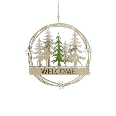 Wooden hanger round Welcome, 21.5 x 3 x 34 cm, natural color, 790195