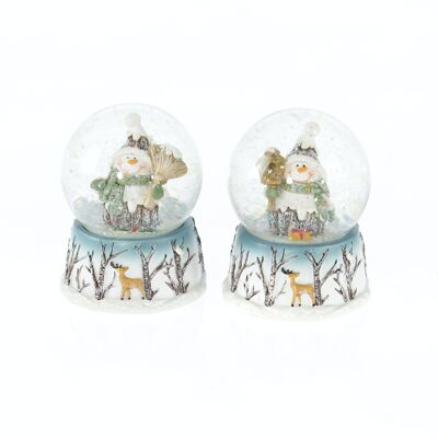 Snow globe snowman 2-assorted, 6.7 x 7.5 x 9 cm, white, 791253