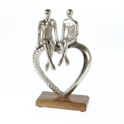 Amanti in alluminio su un cuore, 18 x 10 x 28 cm, argento, 800542