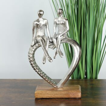 Amants en aluminium sur un coeur, 18 x 10 x 28cm, argent, 800542 2