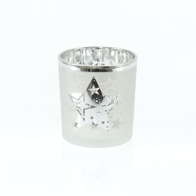 Glass lantern star design, 7 x 7 x 8 cm, silver, 782268