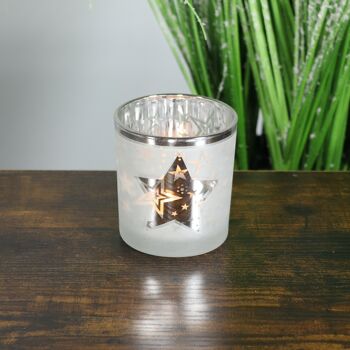 Lanterne en verre design étoile, 7 x 7 x 8 cm, argent, 782268 2