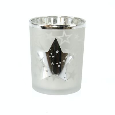 Glass lantern star design, 10 x 10 x 12.5 cm, silver, 782275