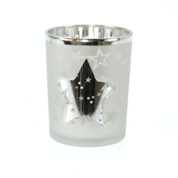 Lanterne en verre design étoile, 10 x 10 x 12,5 cm, argent, 782275 1