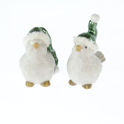 Ceramic bird with hat 2-assorted, 13.5 x 7.5 x 15.5 cm, green, 783128