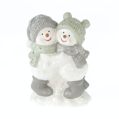 Pair of ceramic snowmen, 16 x 9 x 22.5 cm, white/green, 783180