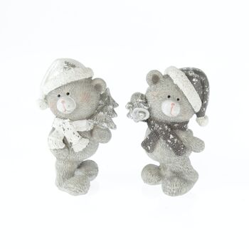 Ours de Noël en poly, assortiment de 2, 9 x 8 x 15,5 cm, gris, 783210 1
