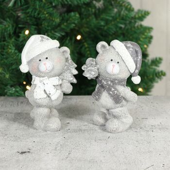 Ours de Noël en poly, assortiment de 2, 9 x 8 x 15,5 cm, gris, 783210 2