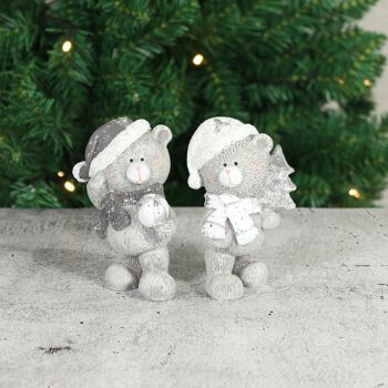 Ours de Noël en poly, assortiment de 2, 8,5 x 6 x 11,5 cm, gris, 783227 2