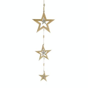 Cintre en bois, rangée de 3 étoiles, 20 x 2 x 69 cm, naturel/argenté, 795695 1
