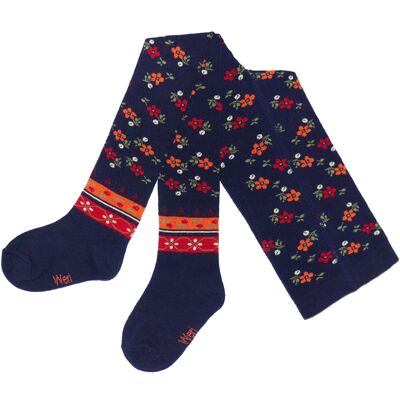 Collant in Cotone per Bambini >>Blu Navy<< Fiori Vintage in morbido cotone