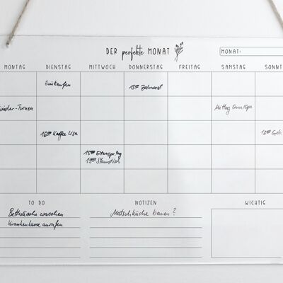Monthly planner A3 acrylic without pen | Monthly Calendar | Erasable Wall Planner for the Month | Wall calendar undated | To Do List | acrylic glass