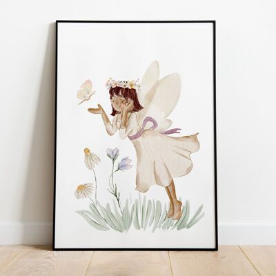 Póster hada DIN A4 | Póster Vivero | hada y mariposa | Póster Mariposa