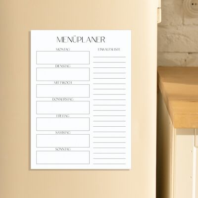 Menu planner magnetic | Erasable Meal Planner | Weekly planner reusable | DIN A5 | Portrait | black-and-white