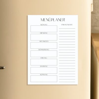 Menu planner magnetic | Erasable Meal Planner | Weekly planner reusable | DIN A5 | Portrait | black-and-white