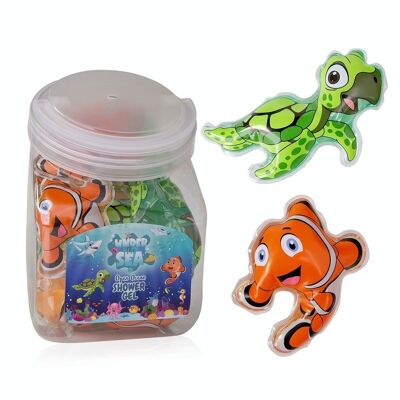Mini shower gel UNDER THE SEA, motifs: clown fish and turtle in a candy jar