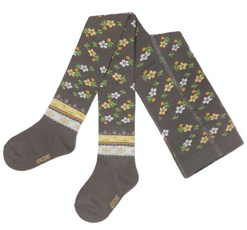 Cotton Tights for Children >>Olive Green<< Vintage Flowers soft cotton