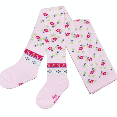 Collant in Cotone per Bambini >>Rosa Chiaro<< Fiori Vintage in morbido cotone